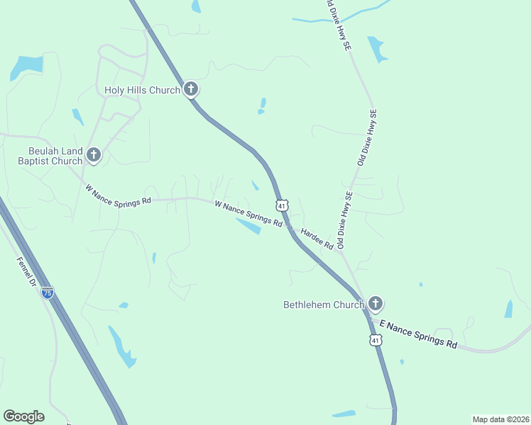 map of restaurants, bars, coffee shops, grocery stores, and more near 106 West Nance Springs Road Southwest in Resaca