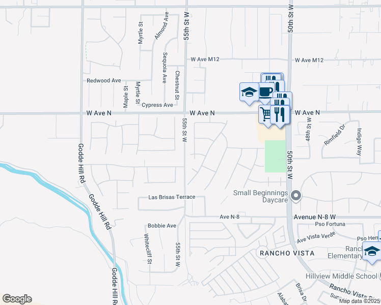map of restaurants, bars, coffee shops, grocery stores, and more near 41051 Summit Place in Palmdale