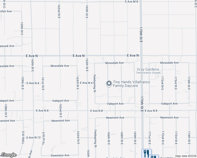 map of restaurants, bars, coffee shops, grocery stores, and more near 40996 Fieldspring Street in Lancaster