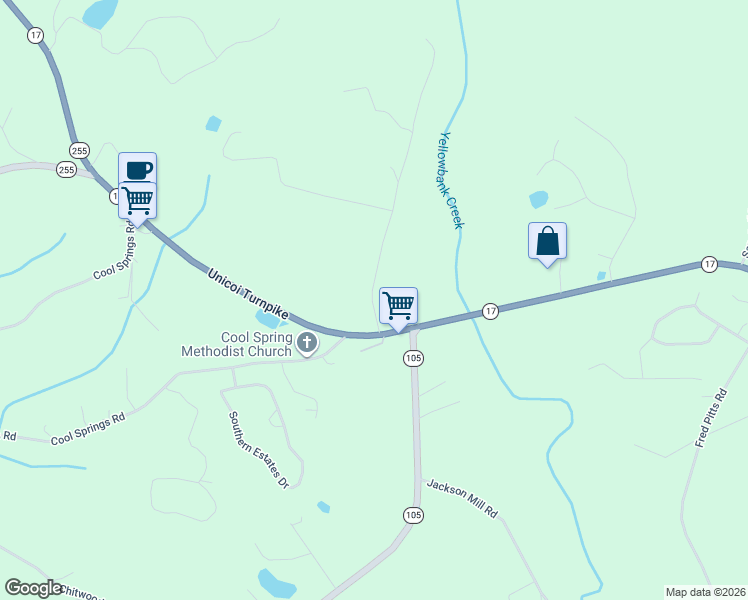 map of restaurants, bars, coffee shops, grocery stores, and more near 231 Harvest Church Road in Clarkesville