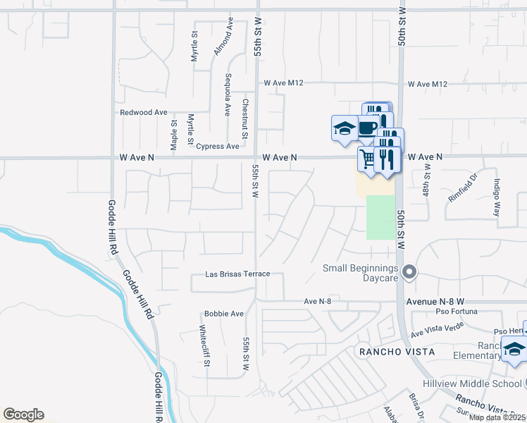 map of restaurants, bars, coffee shops, grocery stores, and more near 41051 Summit Place in Palmdale