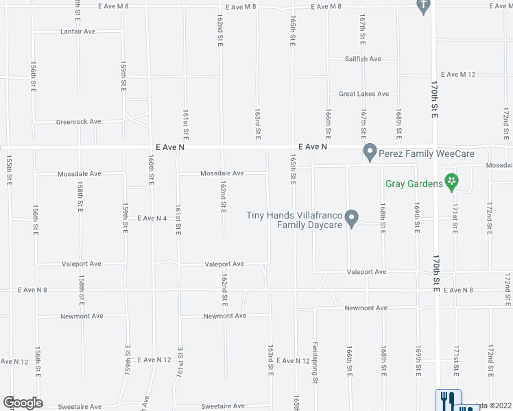 map of restaurants, bars, coffee shops, grocery stores, and more near 41015 163rd Street East in Lancaster