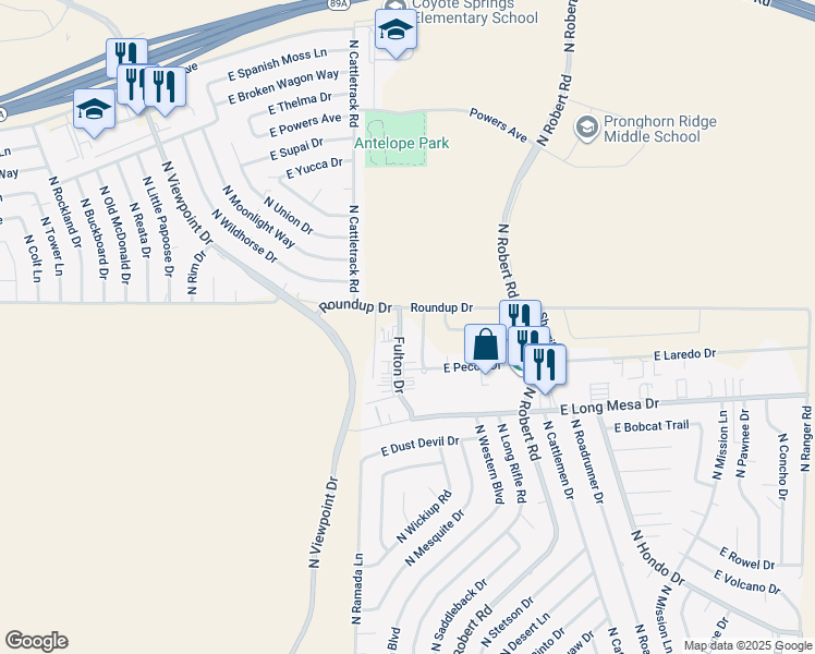 map of restaurants, bars, coffee shops, grocery stores, and more near 5881 Fulton Drive in Prescott Valley