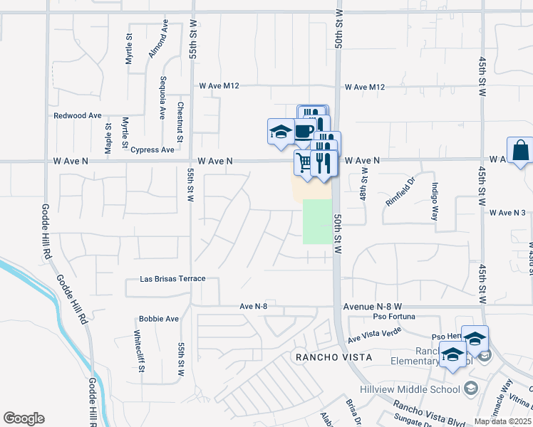 map of restaurants, bars, coffee shops, grocery stores, and more near 41038 Knoll Drive in Palmdale