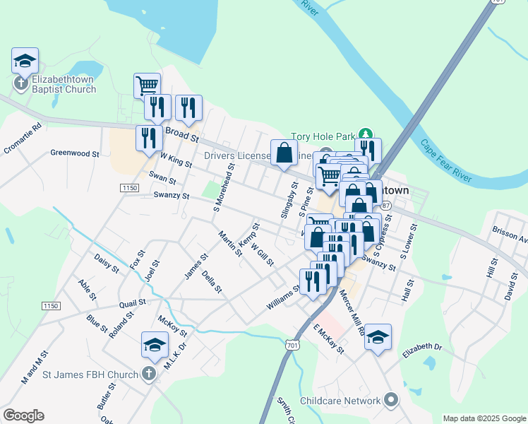 map of restaurants, bars, coffee shops, grocery stores, and more near in Bladenboro