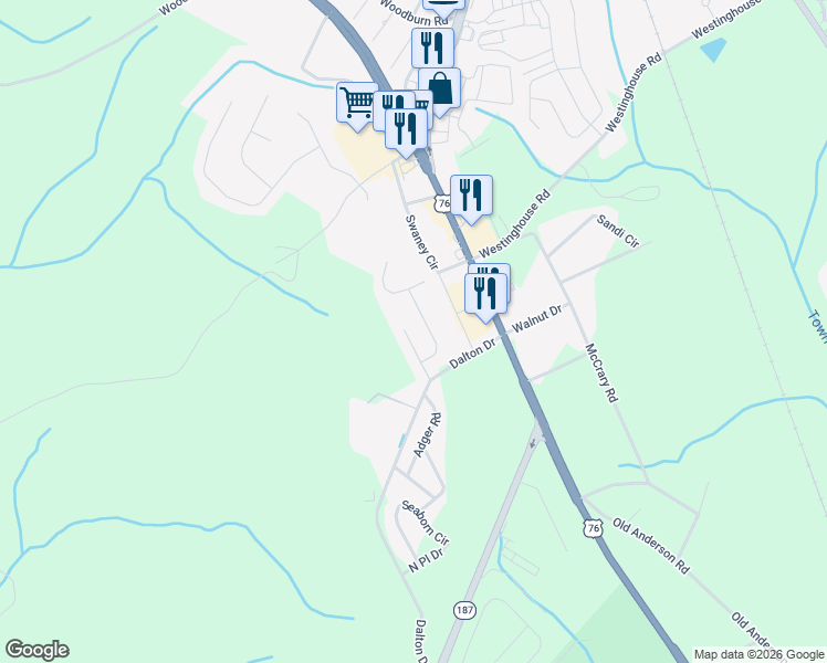 map of restaurants, bars, coffee shops, grocery stores, and more near 101 Printers Street in Pendleton