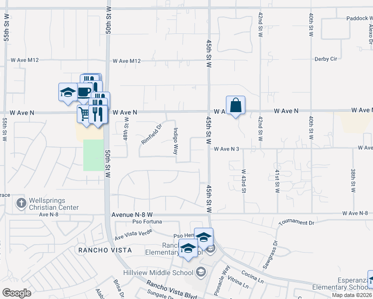 map of restaurants, bars, coffee shops, grocery stores, and more near 41029 Walrus Way in Palmdale