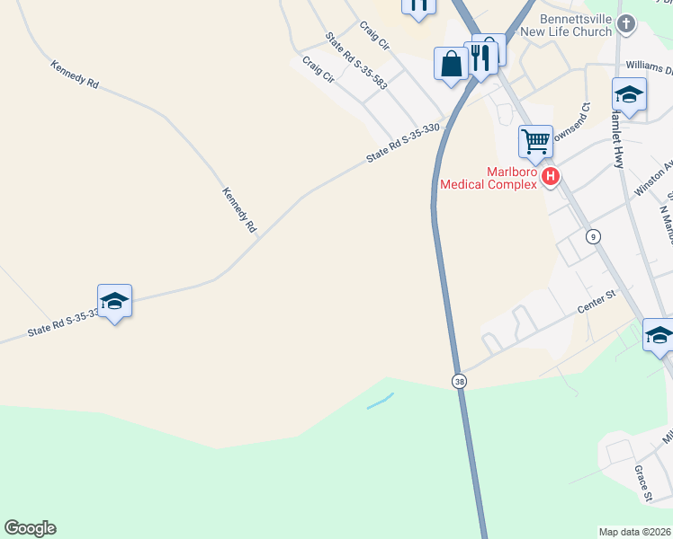 map of restaurants, bars, coffee shops, grocery stores, and more near State Road S-35-330 in Bennettsville