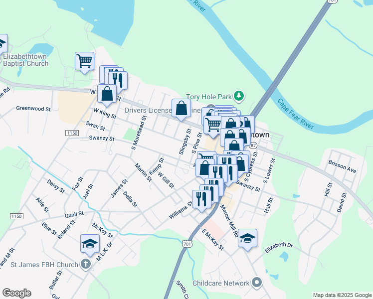 map of restaurants, bars, coffee shops, grocery stores, and more near in Bladenboro