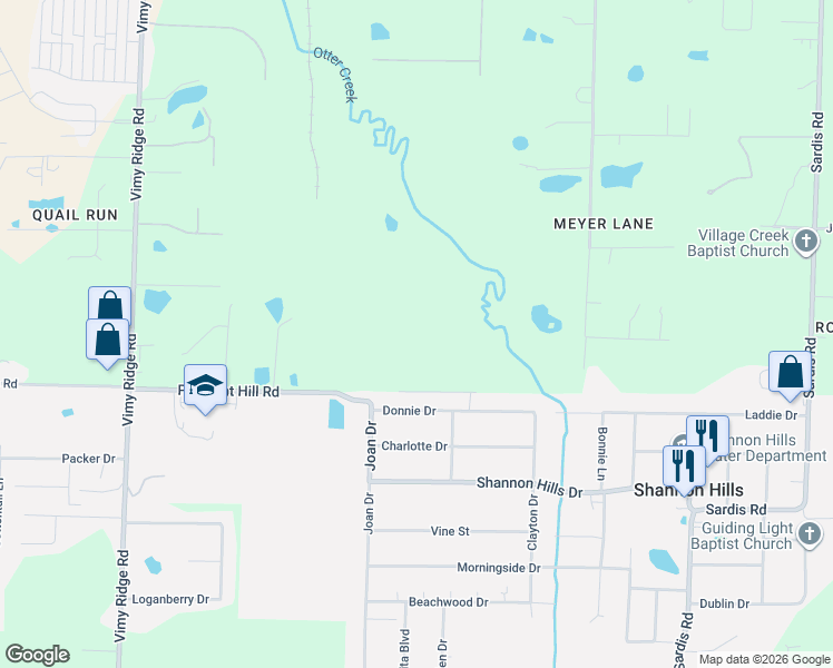 map of restaurants, bars, coffee shops, grocery stores, and more near 11400 Donnie Drive in Shannon Hills