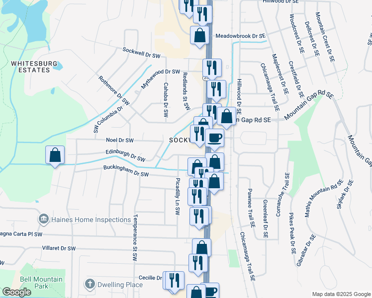 map of restaurants, bars, coffee shops, grocery stores, and more near in Huntsville