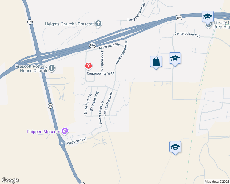 map of restaurants, bars, coffee shops, grocery stores, and more near 5296 Autumn Leaf Lane in Prescott