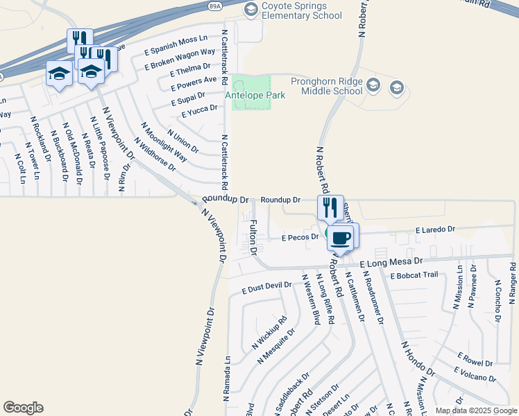 map of restaurants, bars, coffee shops, grocery stores, and more near 7960 Roundup Drive in Prescott Valley