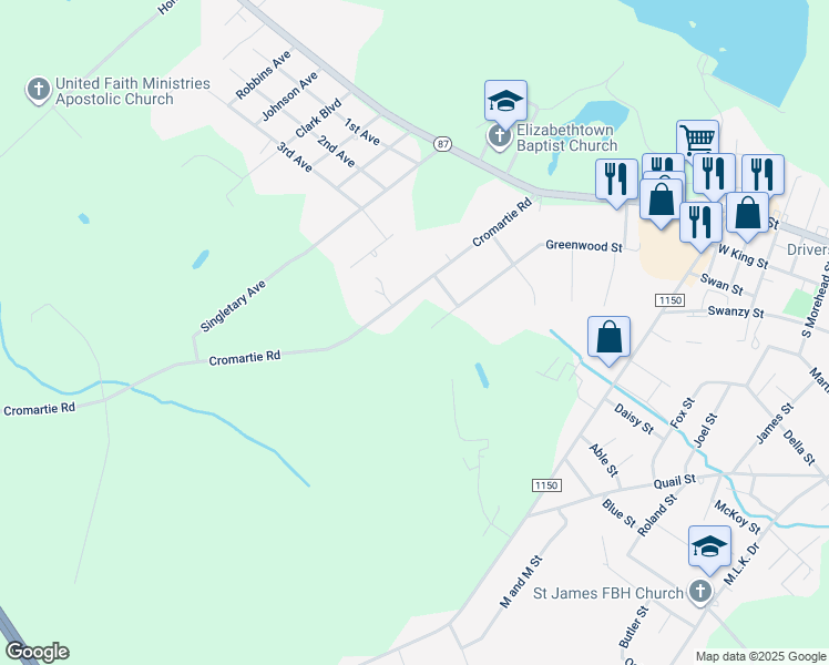 map of restaurants, bars, coffee shops, grocery stores, and more near in Riegelwood