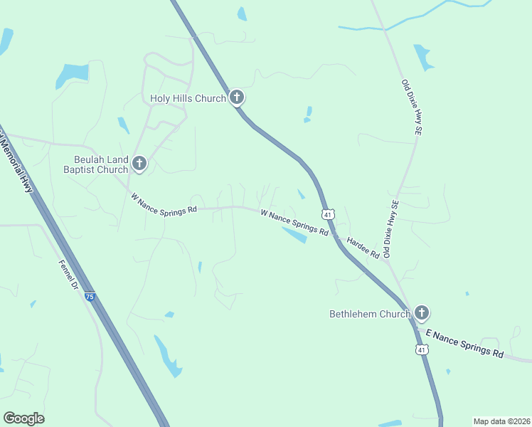 map of restaurants, bars, coffee shops, grocery stores, and more near 129 Poinsetta Way in Resaca