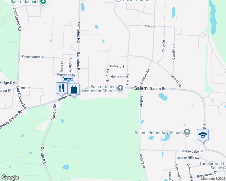 map of restaurants, bars, coffee shops, grocery stores, and more near 1587 Salem Road in Benton