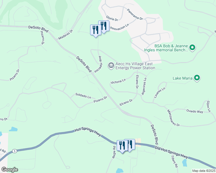 map of restaurants, bars, coffee shops, grocery stores, and more near 22 Victoria Lane in Hot Springs Village