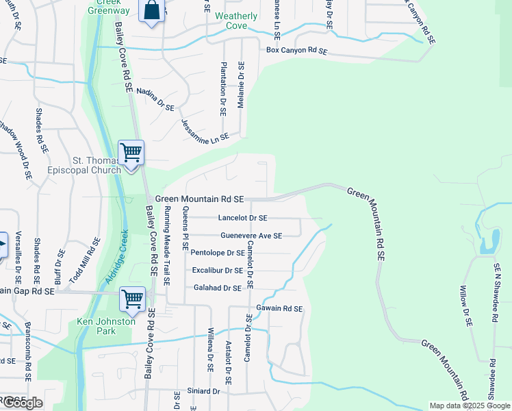 map of restaurants, bars, coffee shops, grocery stores, and more near 2602 Green Mountain Road Southeast in Huntsville