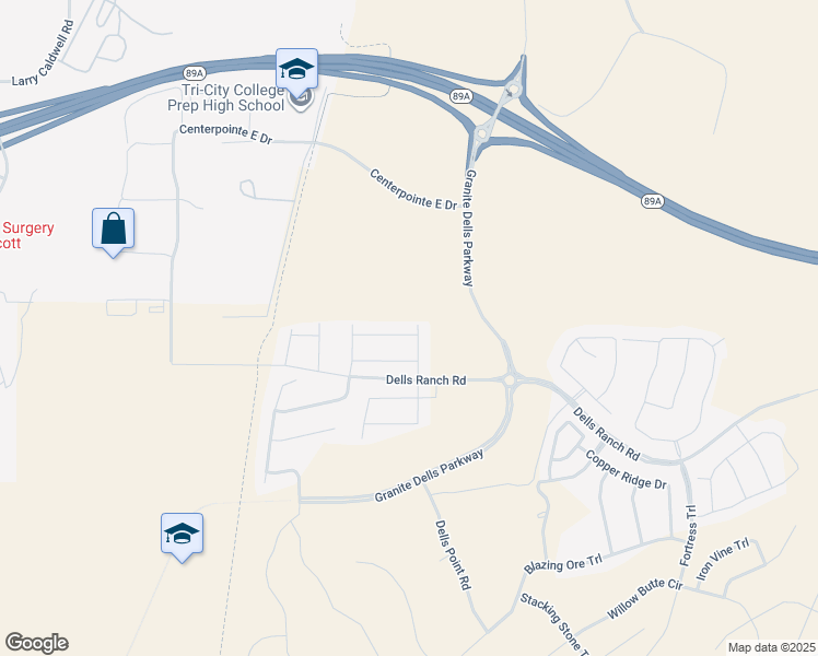 map of restaurants, bars, coffee shops, grocery stores, and more near 3296 Cliff Edge Drive in Prescott
