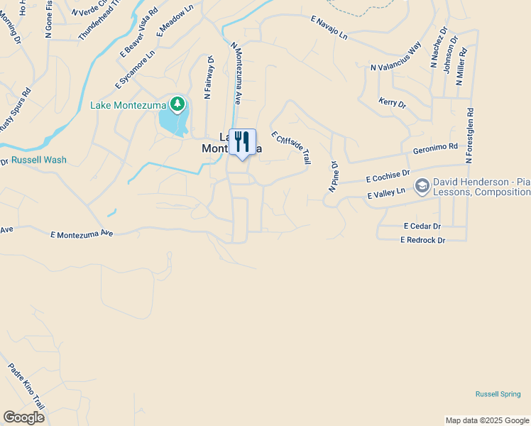 map of restaurants, bars, coffee shops, grocery stores, and more near 4145 North Antigua Way in Lake Montezuma
