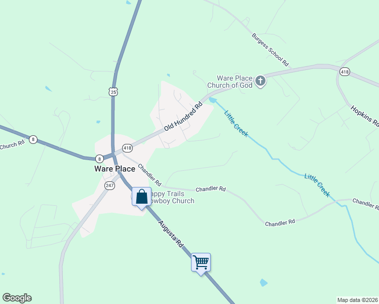 map of restaurants, bars, coffee shops, grocery stores, and more near 127 Katora Lane in Pelzer