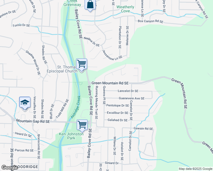 map of restaurants, bars, coffee shops, grocery stores, and more near 12001 Queens Place Southeast in Huntsville
