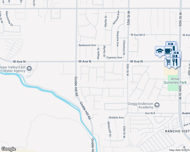 map of restaurants, bars, coffee shops, grocery stores, and more near 41119 Mission Drive in Palmdale