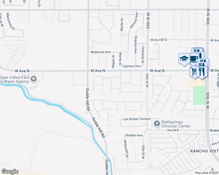 map of restaurants, bars, coffee shops, grocery stores, and more near 41119 Mission Drive in Palmdale