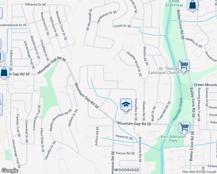 map of restaurants, bars, coffee shops, grocery stores, and more near 701 Versailles Drive Southeast in Huntsville