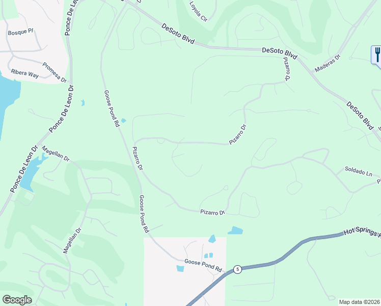 map of restaurants, bars, coffee shops, grocery stores, and more near 7 Riqueza Lane in Hot Springs