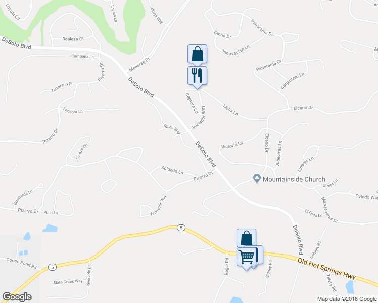 map of restaurants, bars, coffee shops, grocery stores, and more near 5 Risco Way in Hot Springs Village