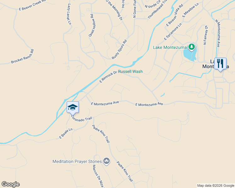 map of restaurants, bars, coffee shops, grocery stores, and more near 3415 East Valley Lane in Lake Montezuma