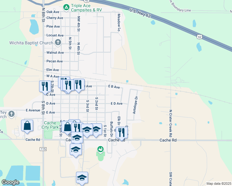 map of restaurants, bars, coffee shops, grocery stores, and more near 210 North Elk Drive in Cache