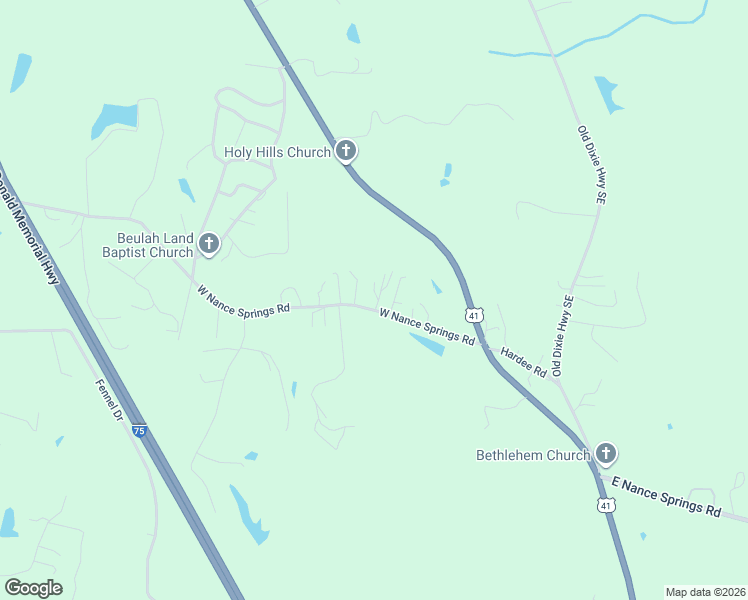 map of restaurants, bars, coffee shops, grocery stores, and more near 129 Poinsetta Way in Resaca