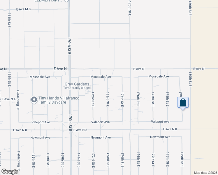 map of restaurants, bars, coffee shops, grocery stores, and more near 41048 173rd Street East in Lancaster