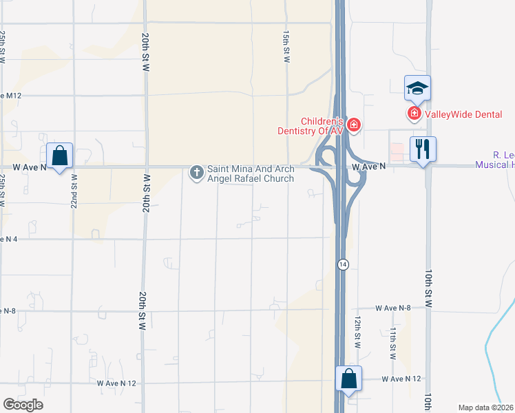map of restaurants, bars, coffee shops, grocery stores, and more near 41056 16th Street West in Palmdale