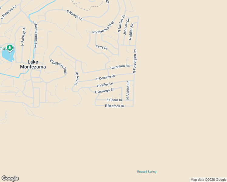 map of restaurants, bars, coffee shops, grocery stores, and more near 4825 East Oswego Street in Lake Montezuma