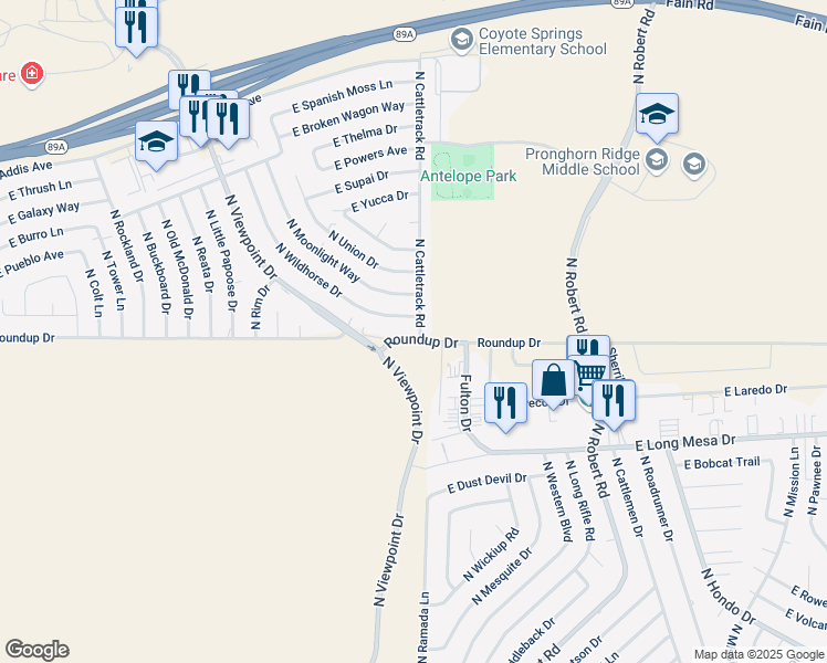 map of restaurants, bars, coffee shops, grocery stores, and more near 7960 Roundup Drive in Prescott Valley