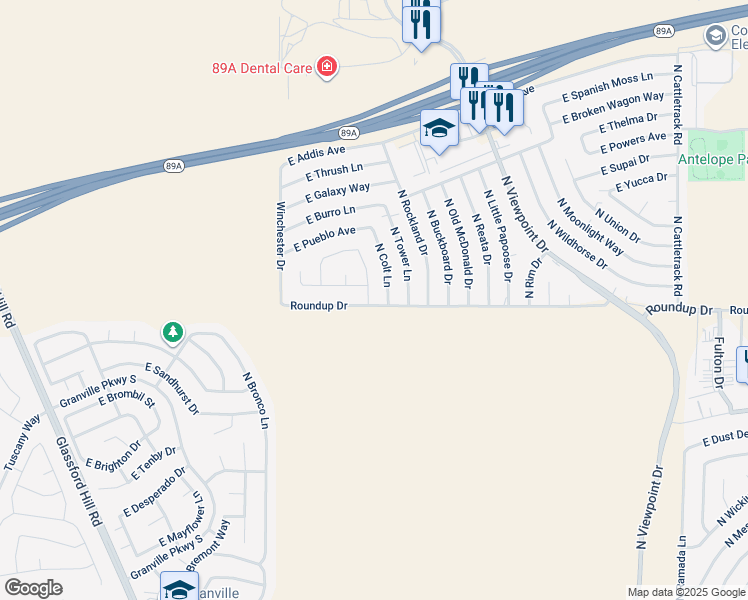 map of restaurants, bars, coffee shops, grocery stores, and more near 6001 North Dodge Drive in Prescott Valley