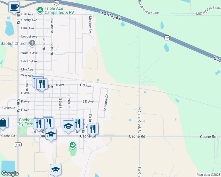 map of restaurants, bars, coffee shops, grocery stores, and more near 213 Tibbs Drive in Cache