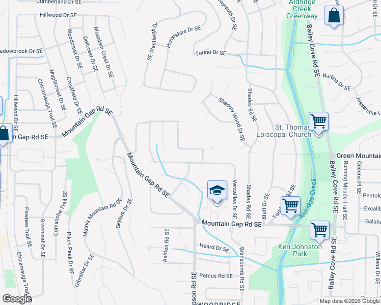 map of restaurants, bars, coffee shops, grocery stores, and more near 701 Versailles Drive Southeast in Huntsville