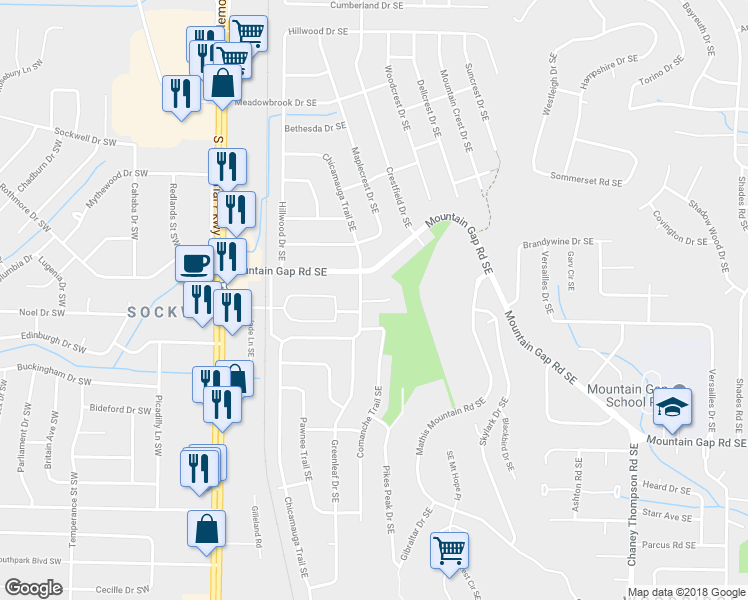 map of restaurants, bars, coffee shops, grocery stores, and more near 502 Chicamauga Circle in Huntsville