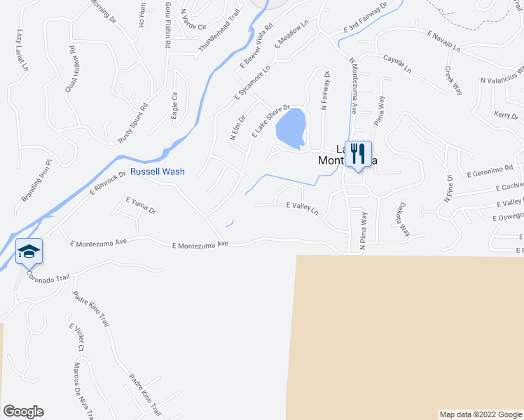 map of restaurants, bars, coffee shops, grocery stores, and more near 3865 E Valley Ln in Lake Montezuma