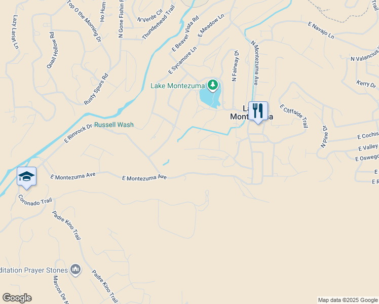 map of restaurants, bars, coffee shops, grocery stores, and more near 3865 East Valley Lane in Lake Montezuma