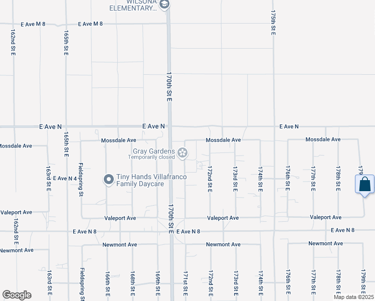 map of restaurants, bars, coffee shops, grocery stores, and more near 41104 171st Street East in Lancaster