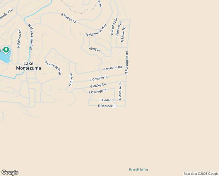 map of restaurants, bars, coffee shops, grocery stores, and more near 4825 East Oswego Street in Lake Montezuma