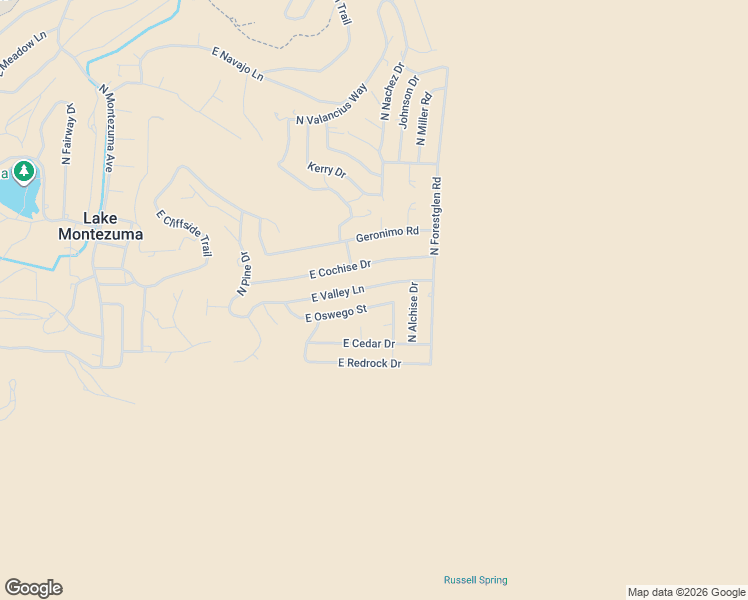 map of restaurants, bars, coffee shops, grocery stores, and more near 4825 East Oswego Street in Lake Montezuma