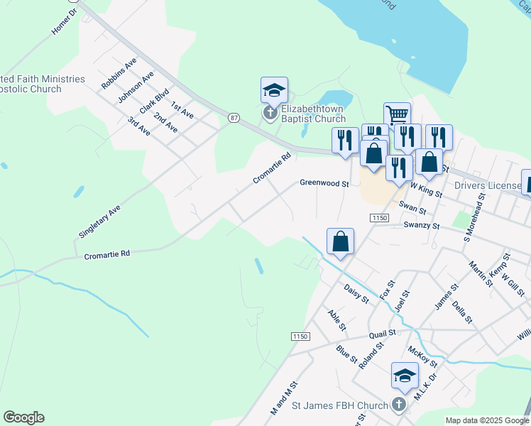 map of restaurants, bars, coffee shops, grocery stores, and more near 1705 Greenwood Street in Elizabethtown