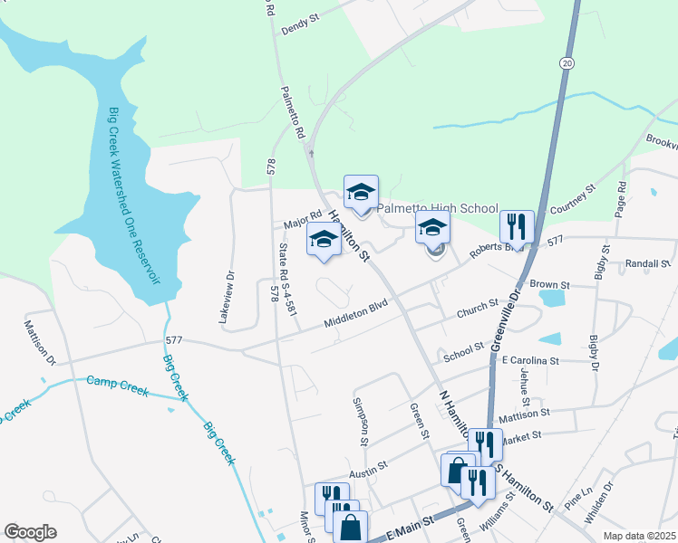 map of restaurants, bars, coffee shops, grocery stores, and more near 803 North Hamilton Street in Williamston