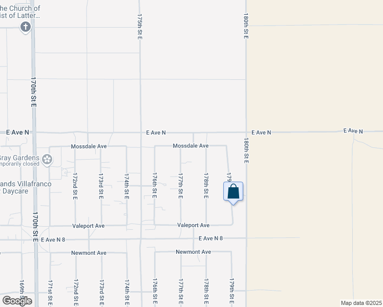 map of restaurants, bars, coffee shops, grocery stores, and more near 17724 Mossdale Avenue in Lancaster
